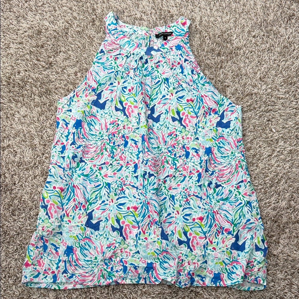 Anne Carson Multicolor Floral Halter Top - Blue Pink Green